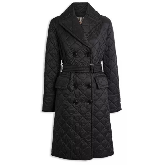 Burberry Quilted Double-Breasted Belted Trench Jacket Black Womens XS - Picture 14 of 17